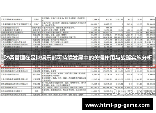 财务管理在足球俱乐部可持续发展中的关键作用与战略实施分析